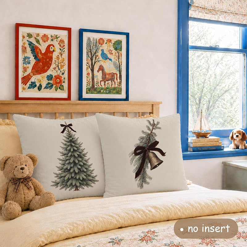 Moody Christmas Tree Bell Bow Throw Pillow Cover 18x18 - Set of 2 (Variation: Bell Bow)