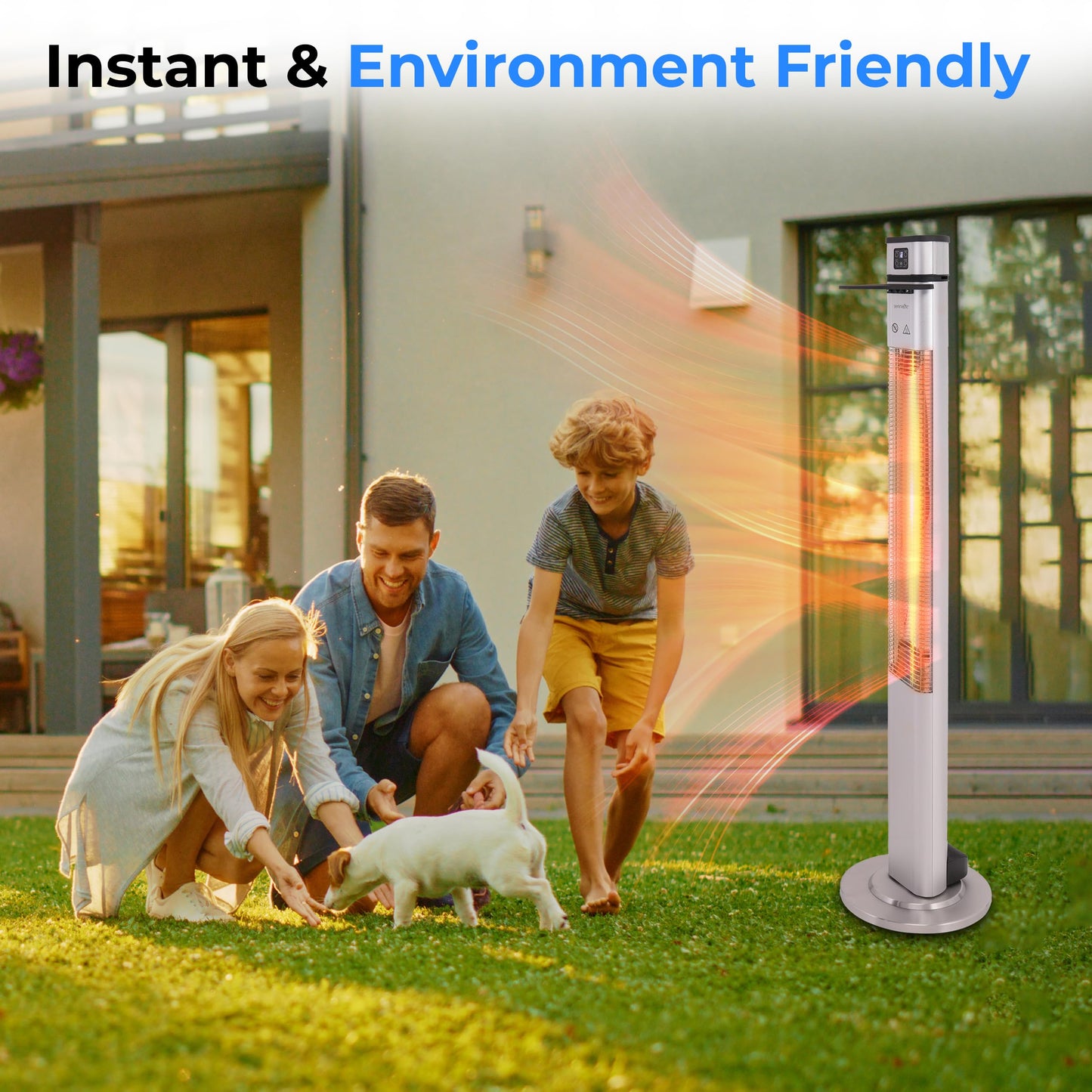 SereneLife Infrared Patio Heater, Electric Patio Heater for Indoor/Outdoor Use, Portable Table Heater with Remote Control, 1500 W, for Restaurant, Patio, Backyard, Garage, Decks (Silver)