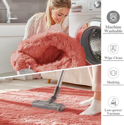 OLANLY Runner Rugs - 2x5 Machine Washable Soft Fluffy Shaggy Carpet for Bedroom & Hallway | Rust Red