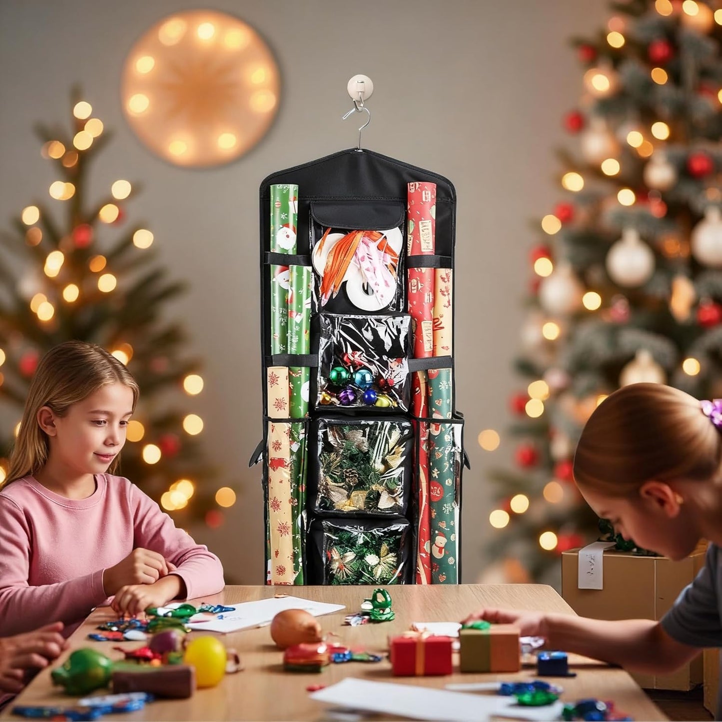 Skiennix Wrapping Paper Storage Organizer - Double-Sided Gift Wrap Holder | 360° Rotating Design for Crafts & Accessories