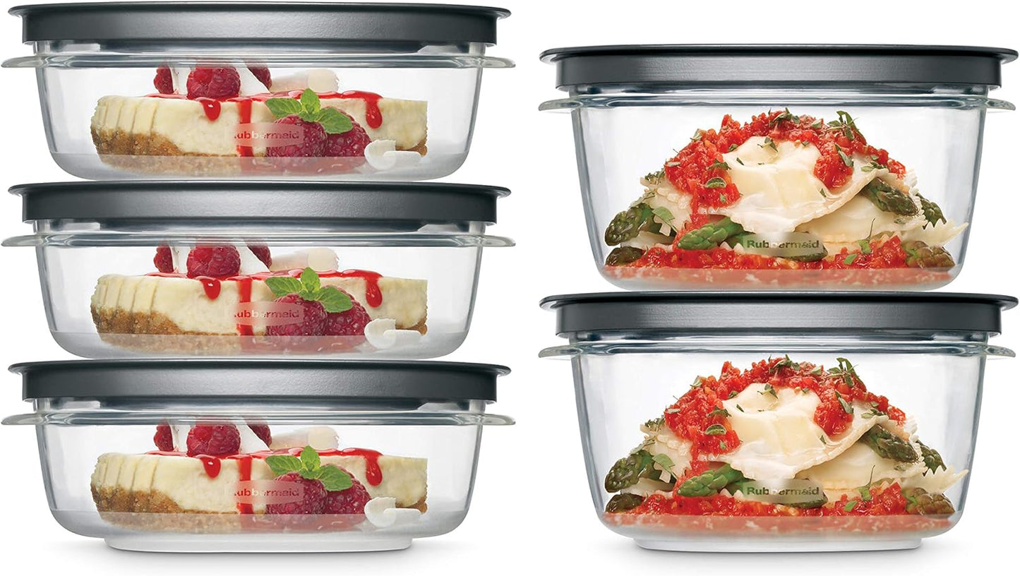Rubbermaid Premier Food Storage Containers - 10 Piece Set | BPA-Free, Microwave & Dishwasher Safe, Grey