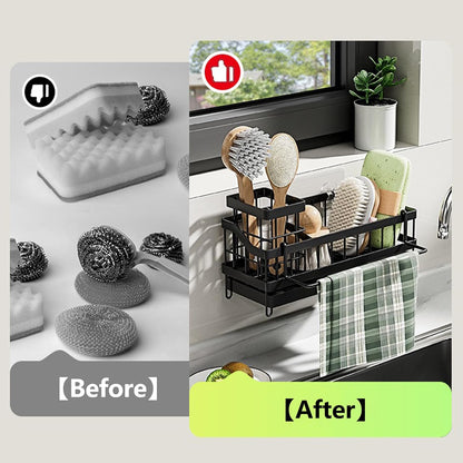 Skiennix Kitchen Sink Caddy Organizer - Rustproof Sponge Holder & Brush Storage | Multi-Functional Soap Dispenser