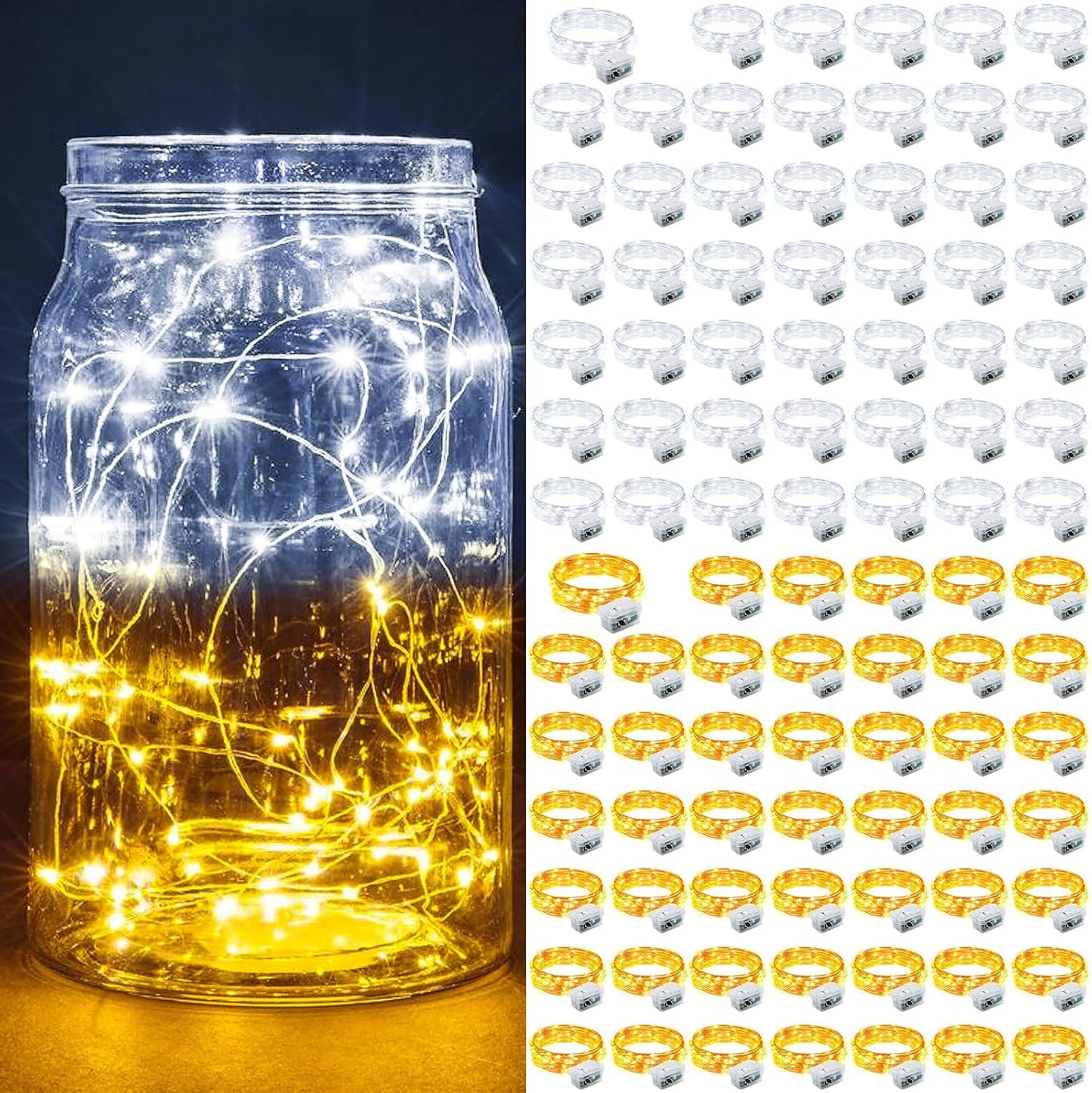 Skiennix 100 Pack Fairy Lights - 7Ft 20 LED Twinkle String Lights | Battery Operated, Waterproof, Warm White for Weddings & Parties