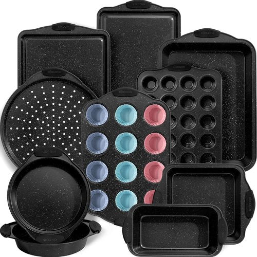 Kikcoin Nonstick Baking Pans Set - 22 PCS Stackable Bakeware with Silicone Handles | Oven Safe to 450°F