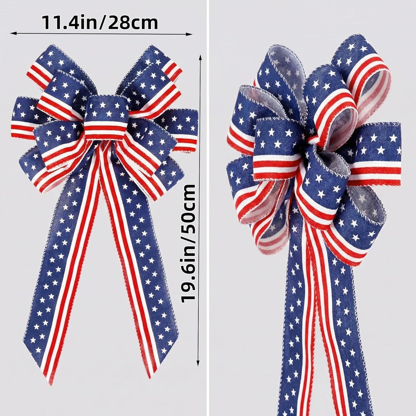 Skiennix Memorial Day Decorations - Patriotic Stripe Stars Wreath Bow for Front Door | Red, White & Blue Decor