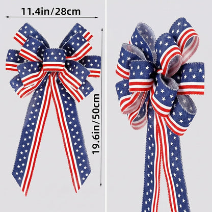 Skiennix Memorial Day Decorations - Patriotic Stripe Stars Wreath Bow for Front Door | Red, White & Blue Decor