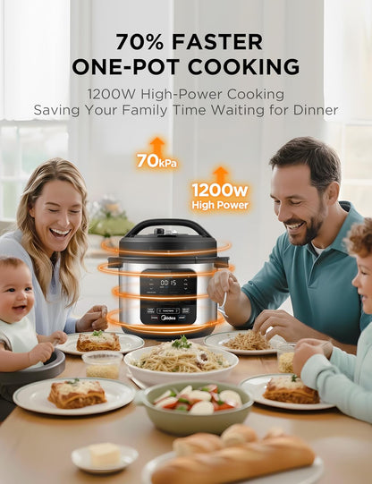 Midea 10-in-1 Electric Pressure Cooker - Versatile Slow Cooker, Steamer & Sous Vide - 6 Quart Stainless Steel Pot