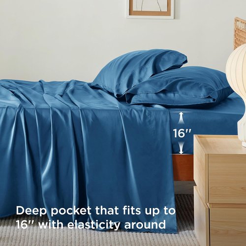 Bedsure King Size Cooling Sheets Set - Breathable Rayon from Bamboo | Soft & Luxurious Teal Bedding