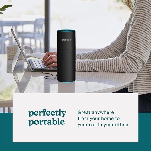 Homedics Portable Humidifier - Cool Mist Air Humidifier with Color-Changing Light | Perfect for Bedroom, Office & Travel - Matte Black
