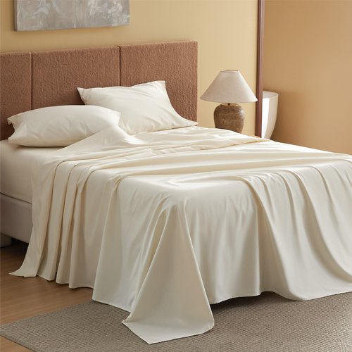 Bedsure 100% Cotton Sheets King Size Set - 500 Thread Count Cotton Sateen Bedsheets, Luxury Hotel Quality, Soft & Breathable Bedsheets, 16" Deep Pocket, 4-Piece, Include King Flat Sheet Ivory