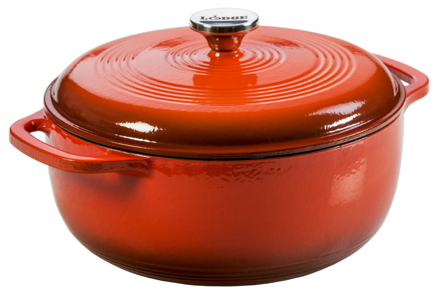 Lodge 6 Quart Enameled Cast Iron Dutch Oven with Lid – Dual Handles – Oven Safe up to 500° F or on Stovetop - Use to Marinate, Cook, Bake, Refrigerate and Serve – Poppy