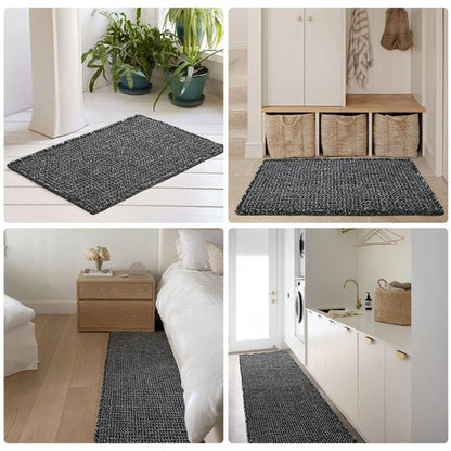 TYUU Black and White Bathroom Rugs, Waffle Runner Rug Bathroom Non Slip Washable Long Super Absorbent Quick Dry Boho Farmhouse Bath Decor, 60"x24" Black and White