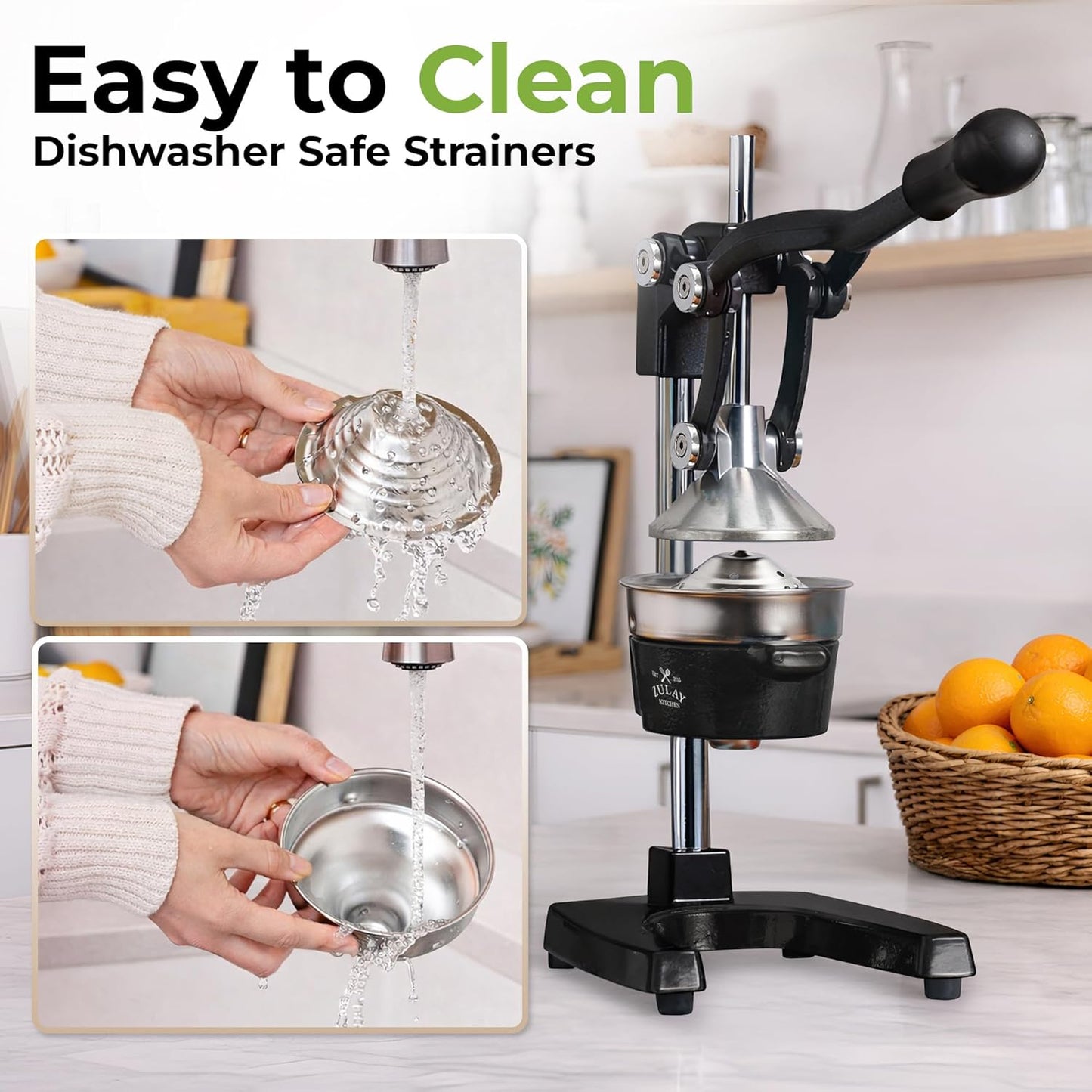Zulay Kitchen Cast Iron Juicer - Heavy-Duty Manual Citrus Press for Easy Cleaning | Black