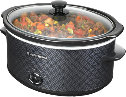 West Bend 6-Quart Slow Cooker - Manual Crockpot with Dishwasher Safe Ceramic Insert & Glass Lid | Black