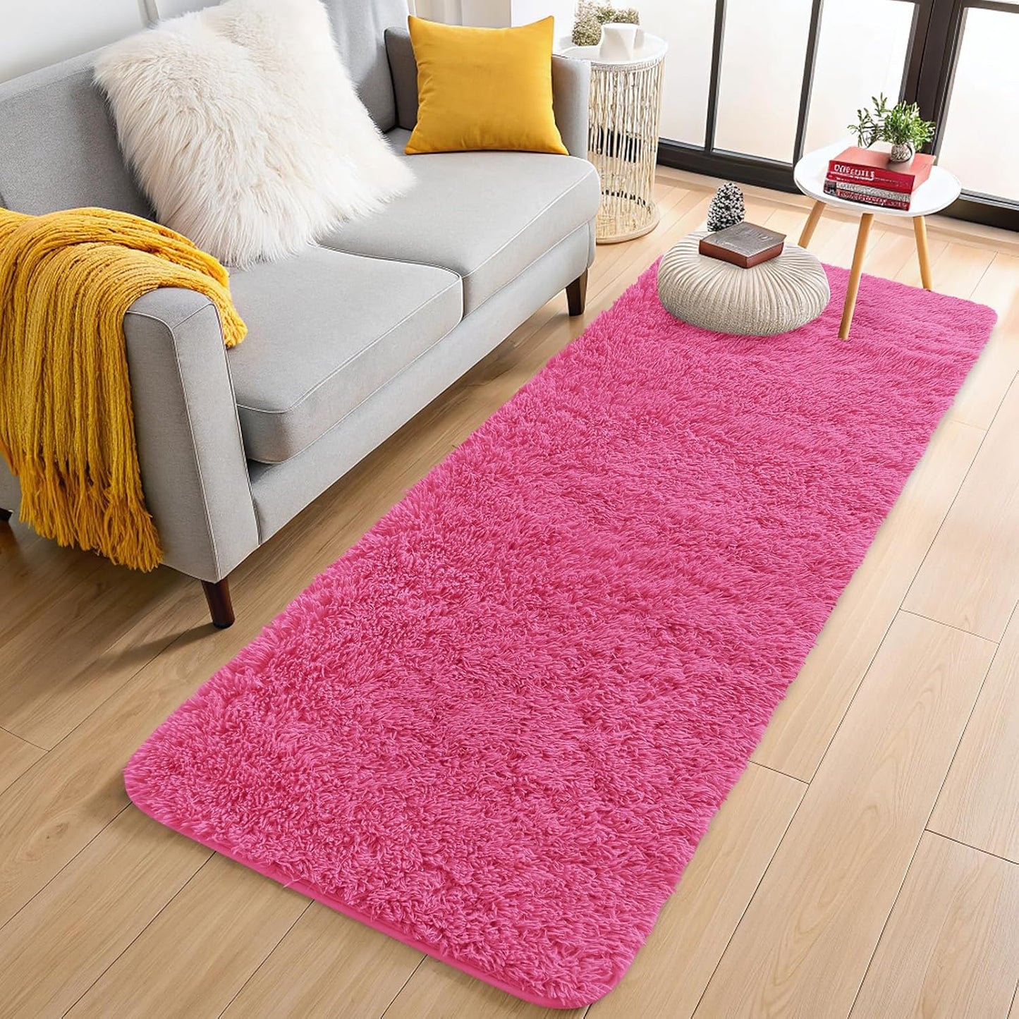 OLANLY Soft Fluffy Shaggy Runner Rugs - Machine Washable Indoor Carpet for Hallway & Bedroom | Hot Pink