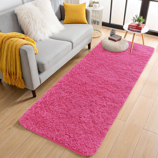 OLANLY Soft Fluffy 2x6 Machine Washable Runner Rug - Perfect for Hallways & Bedrooms | Hot Pink Aesthetic