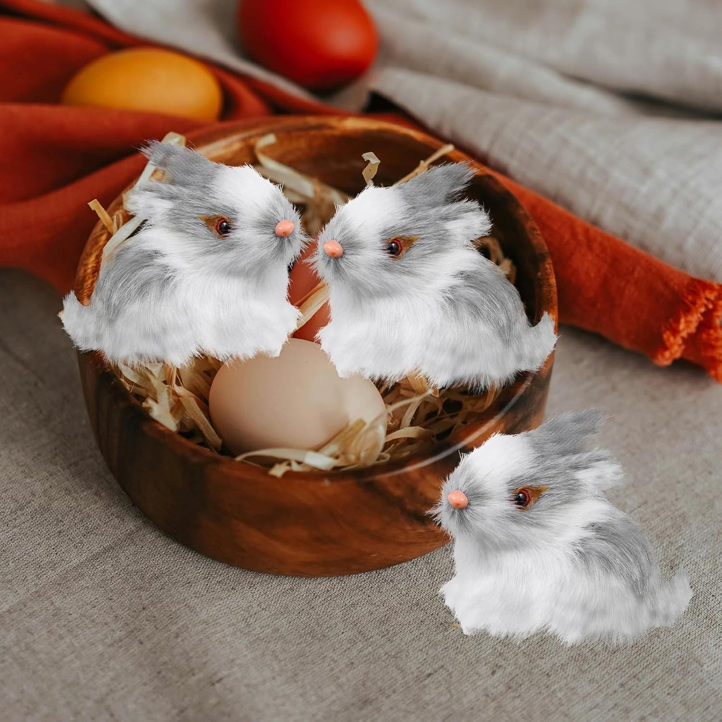 VICASKY Easter Rabbit Figurines - Realistic Mini Furry Bunnies for Basket Decor | 4-Piece Set