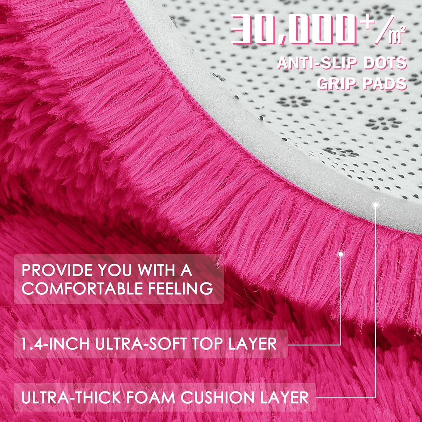 OLANLY Large 5x8 Machine Washable Area Rug - Soft Fluffy Shaggy Carpet for Living Room & Bedroom | Hot Pink
