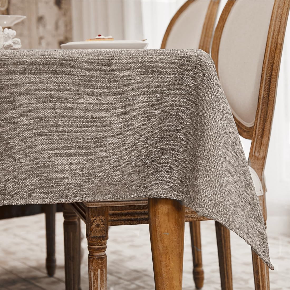 Skiennix Rectangle Tablecloth - 71x55 Inches Faux Linen, Wrinkle-Free & Waterproof in Taupe Brown