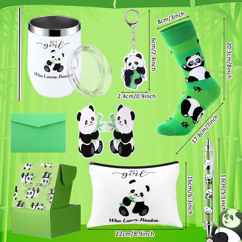 Panda Gift Basket Set with Insulated Tumbler, Makeup Bag, Socks, Keychain & Pen - 6 Pcs (Variation: Panda)