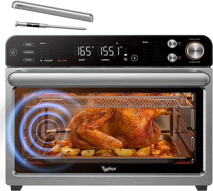 Typhur Sync Oven - 12-in-1 Countertop Air Fryer Toaster Oven Combo with Smart AI Thermometer | Large 27QT Stainless Steel