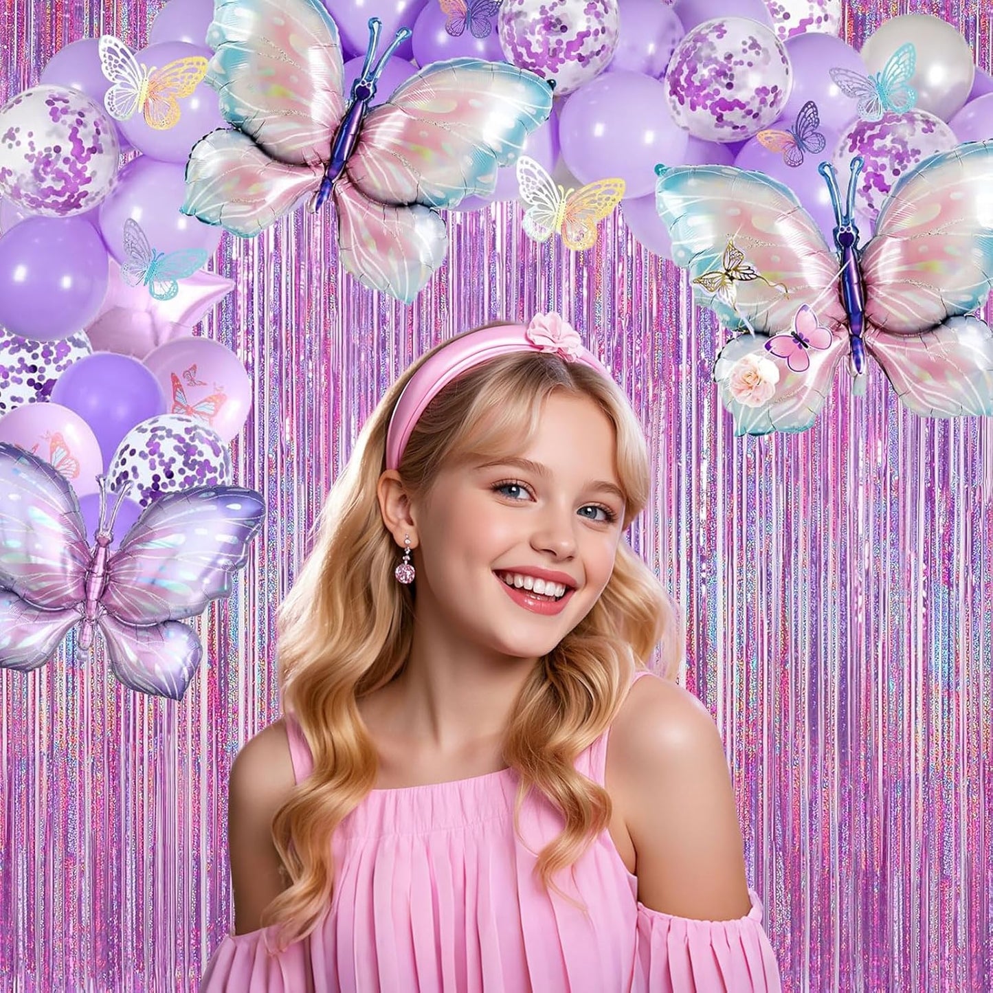 Shimmering Purplish Pink Foil Fringe Curtains - Tinsel Backdrop for Parties & Events | Perfect for Weddings, Baby Showers, Birthdays
