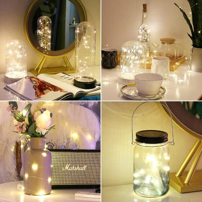 HXWEIYE Fairy Lights - 18 Pack Battery Operated 7ft Warm White Mini String Lights | Waterproof for Mason Jars & Events