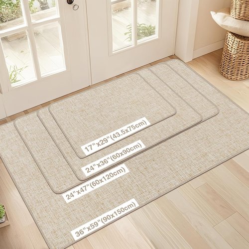 LEKEEPGO Ultra Thin Indoor Door Mat - Non-Slip Rubber Backing | Washable 17"x29" Khaki Entryway Mat