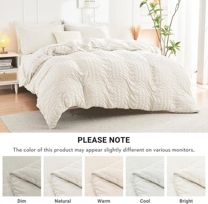 HYMOKEGE Ivory California King Comforter Set - 7-Piece All-Season Luxury Bedding Ensemble