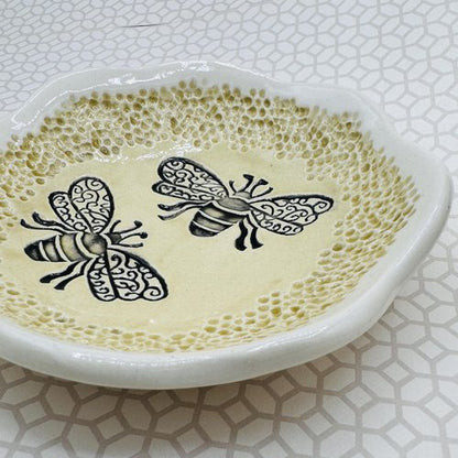 JANECKA Honey Bees 6.5 Inch Bowl, Made in USA, Pottery 9th Anniversary Gift