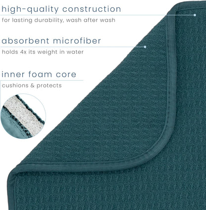 S&T INC. Dish Drying Mat - Absorbent Microfiber Kitchen Counter Pad, 16” x 18”, Tapestry Blue