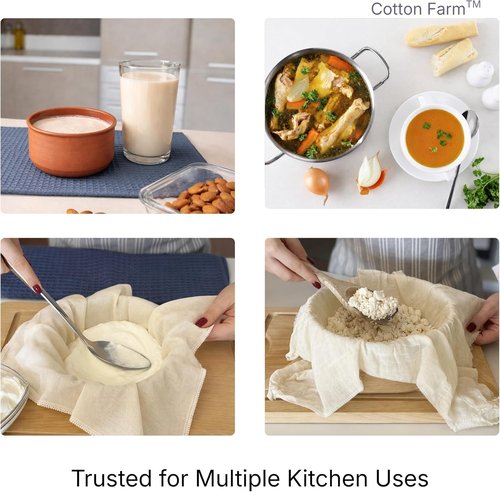 Cotton Farm Grade 100 Cheese Cloths - 100% Unbleached Cotton for Straining & Cooking | 18" x 18" Reusable