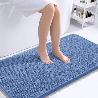 OLANLY Bathroom Runner Rugs - Soft Chenille Bath Mats with Rubber Backing | Quick Dry, Machine Washable, 44x24, Cornflower Blue