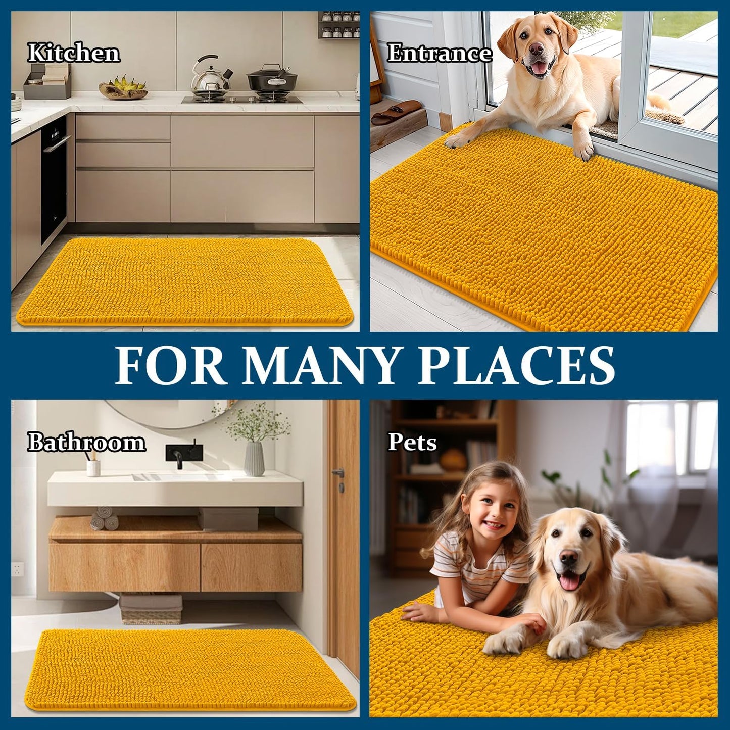 OLANLY Dog Door Mat - Absorbent Non-Slip Washable Doormat for Muddy Paws | 24x16 Golden Yellow