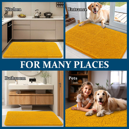 OLANLY Dog Door Mat for Muddy Paws 30x20, Absorbs Moisture and Dirt, Absorbent Non-Slip Washable Doormat, Quick Dry Chenille Mud Mat, Entry Indoor Entryway Carpet for Inside Floor, Golden Yellow