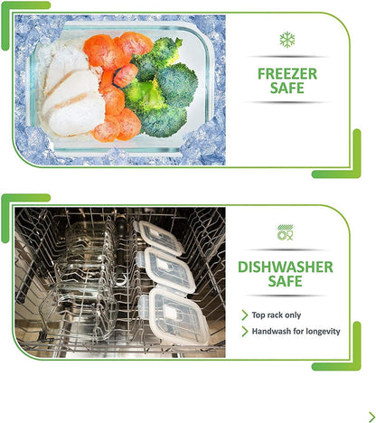 PrepNaturals Glass Meal Prep Containers - 30 Oz, 5 Pack | Dishwasher & Microwave Safe with Lids