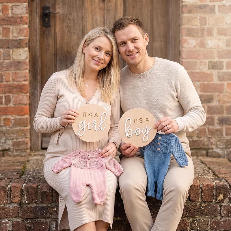 Wooden Baby Announcement Sign Set - 3pcs Hello World Its a Boy Its a Girl Basswood