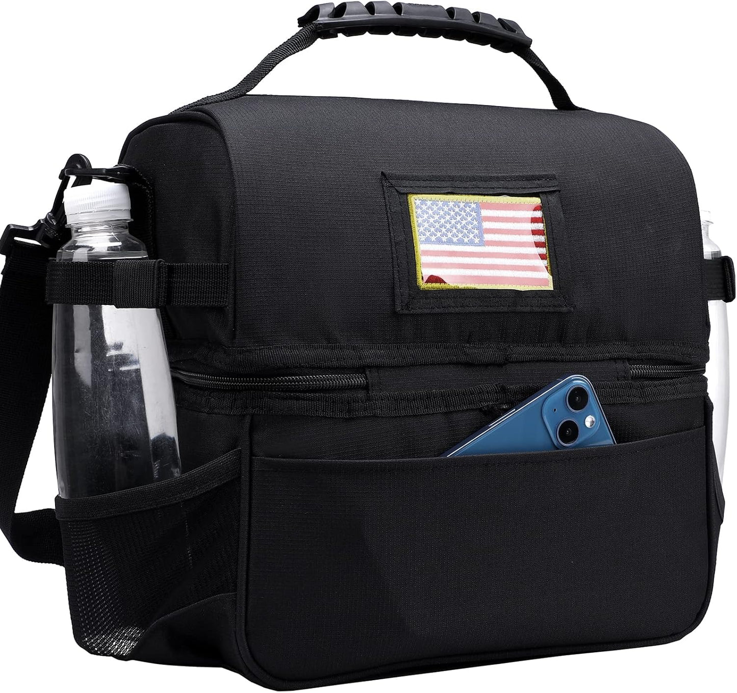 MIER Insulated Lunch Bag Tote - Dual Compartment Cooler with Shoulder Strap | Leakproof, Black