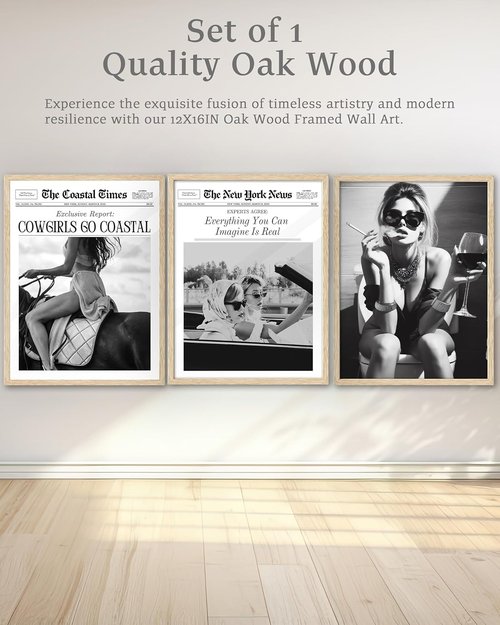 iHery Framed Newspaper Wall Art - "Everything You Can Imagine Is Real" | Natural Oak Wood 12x16in Canvas Decor for Bedroom & Living Room