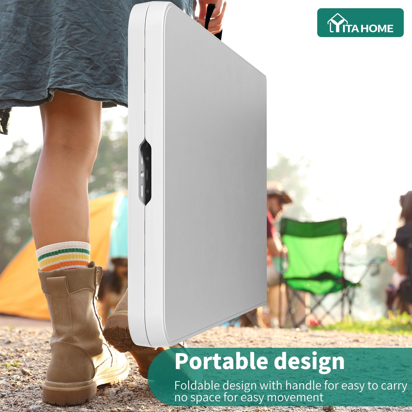 YITAHOME 8FT Folding Tables, Heavy Duty Folding Table with Carrying Handle, Plastic Fold up Table for Outdoor Camping Picnic Parties/Indoor Events, White