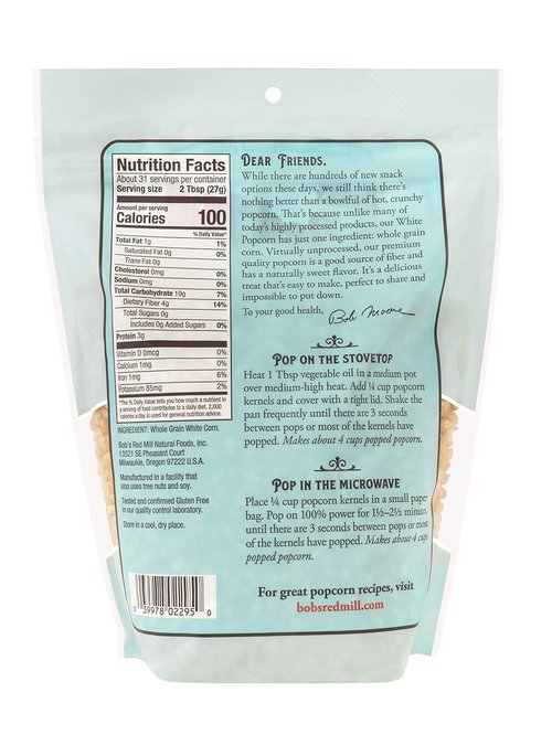 Bob's Red Mill White Popcorn - Non-GMO Whole Grain Snack, 30oz | Vegan & Kosher Certified
