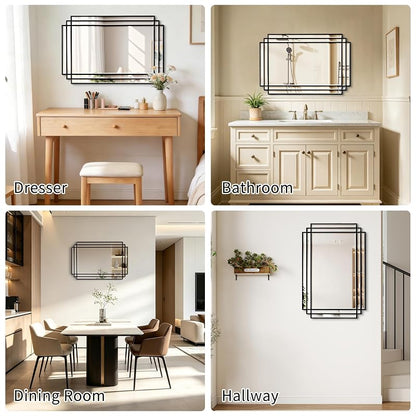 36x24 Black Wood Framed Beveled Mirror - Geometric Wall Mirror, 36"L x 24"W - Variation: Black+36"L x 24"W