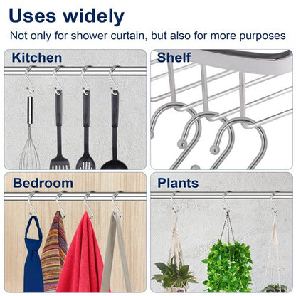 Gidse Metal Shower Curtain Hooks, Set of 12, Rust Proof Shower Curtain Hooks Rings, Durable S Shaped Hooks Hangers for Shower Curtains, Kitchen Utensils, Clothes, Towels (Chrome)