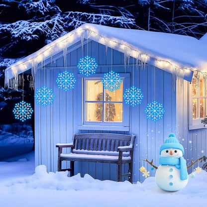 Brightown Christmas Snowflake Icicle Lights - 23.6ft 10 Drops with 480 LEDs for Indoor/Outdoor Decor | Blue & White
