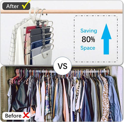 Magic Pants Hangers - Space-Saving 2-Pack Closet Organizer with 10 Metal Clips for Trousers & Scarves