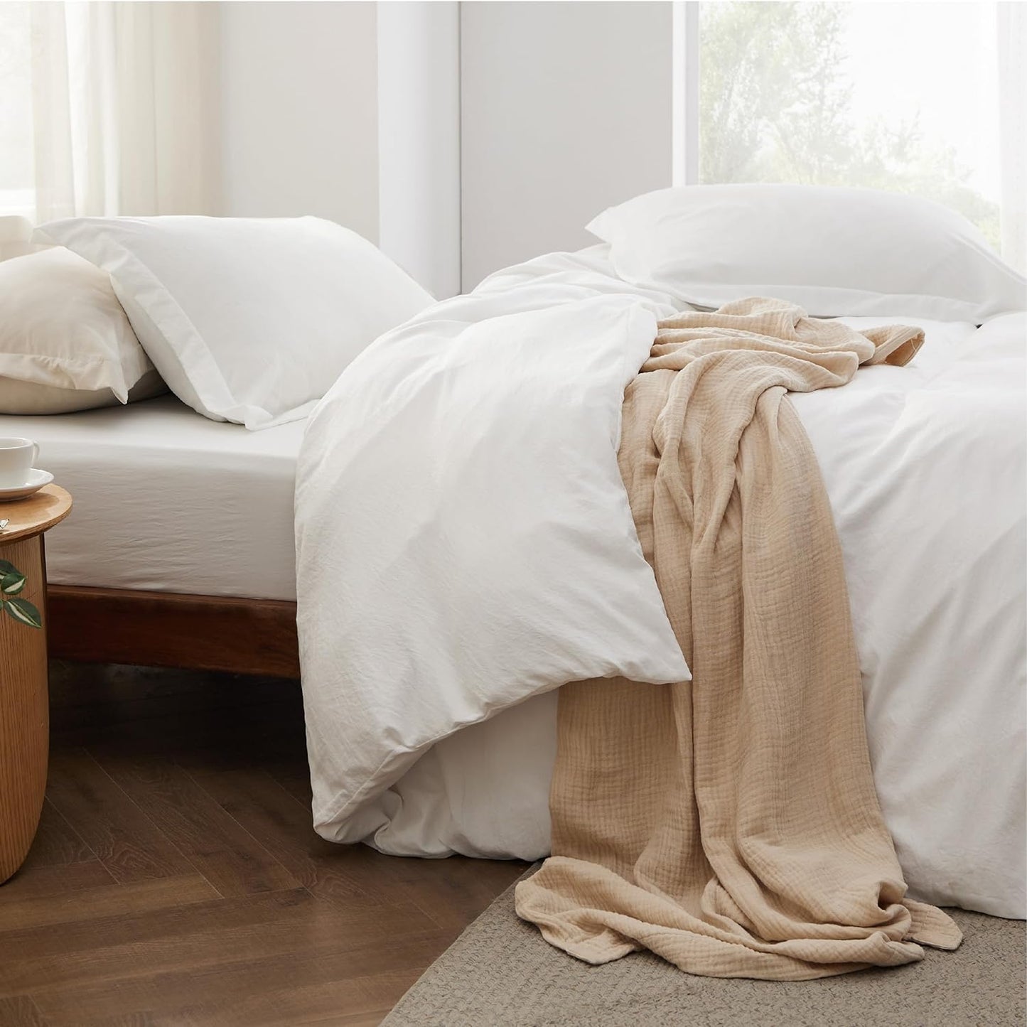 Bedsure Duvet Cover Set - King Size 4-Piece Extra Soft Cotton-Like Bedding in White | Includes Zipper Closure Duvet Cover 104x90 Inches, 2 Pillow Shams & Fitted Sheet