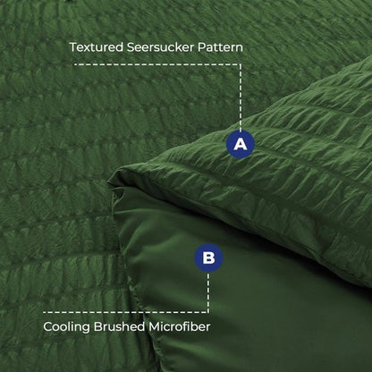 HYMOKEGE Dark Green King Size Comforter Set Seersucker 7 Pieces, All Season Luxury Bed in a Bag for Bedroom, Bedding Set with Comforters, Sheets, Pillowcases & Shams