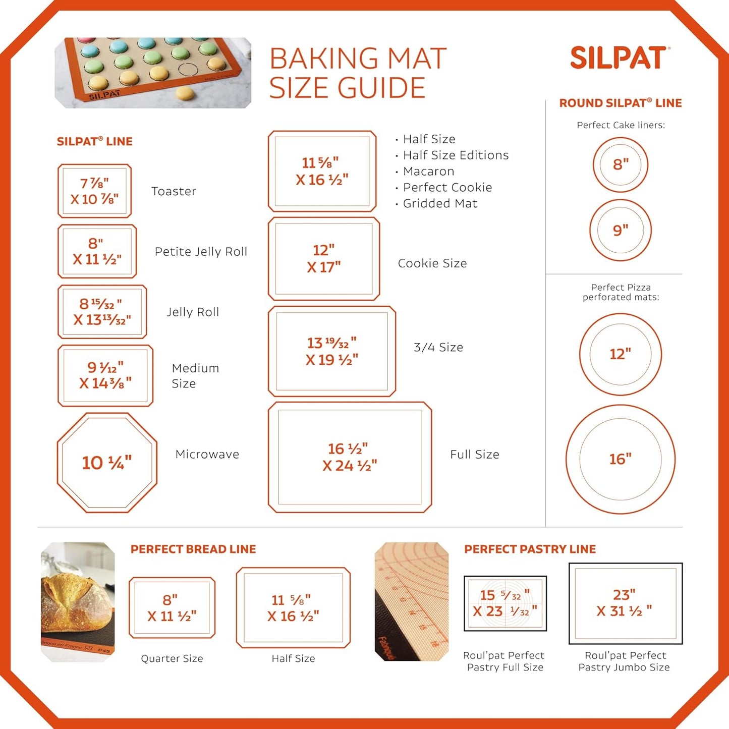 Silpat Premium Non-Stick Silicone Baking Mat - Half Sheet Size 11-5/8" x 16-1/2" | Orange
