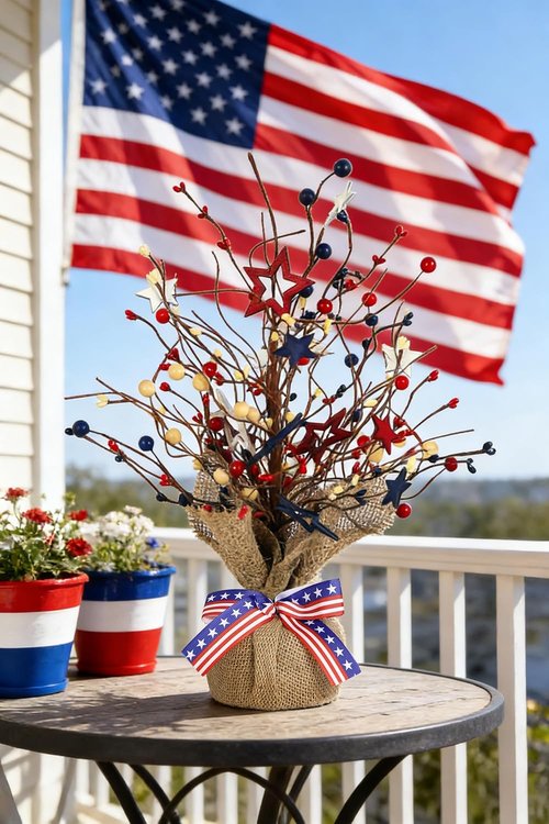 Fourth of July Decorations - 17-Inch Lighted Patriotic Tree | Red, White, and Blue Home Decor