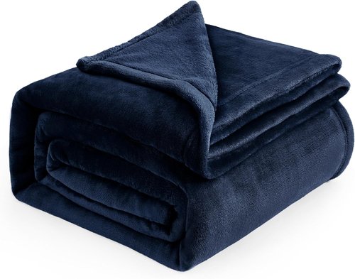 Bedsure GentleSoft Navy Fleece Blanket - Cozy Lightweight Plush Microfiber, Queen Size 90x90 Inches